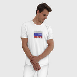 Пижама хлопковая мужская Флаг России с эффектом разбрызганной краски, цвет: белый — фото 2