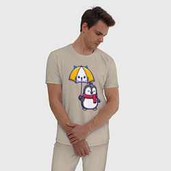 Пижама хлопковая мужская Пингвинчик под зонтом, цвет: миндальный — фото 2