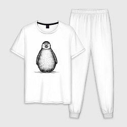 Пижама хлопковая мужская Пингвиненок спереди, цвет: белый