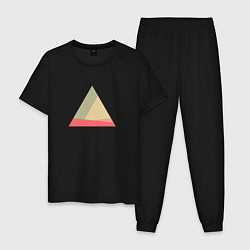 Пижама хлопковая мужская Абстрактные цветные треугольники, цвет: черный