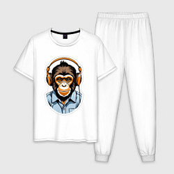 Мужская пижама Портрет обезьяны в наушниках