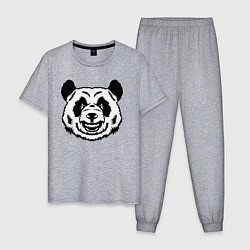 Пижама хлопковая мужская Чёрно-белая голова панды с оскалом, цвет: меланж