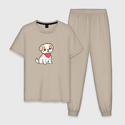 Пижама хлопковая мужская Собака с сердечком, цвет: миндальный