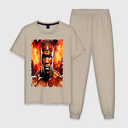 Пижама хлопковая мужская Майк Тайсон огненный боксер, цвет: миндальный