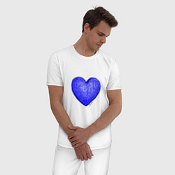 Пижама хлопковая мужская Синее сердце нарисованное карандашами, цвет: белый — фото 2