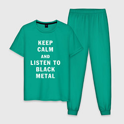 Пижама хлопковая мужская Надпись Keep calm and listen to black metal, цвет: зеленый