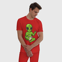 Пижама хлопковая мужская Ребёнок пришельца, цвет: красный — фото 2