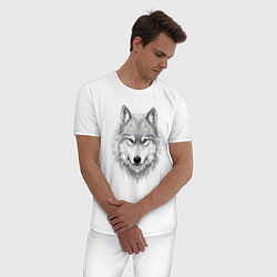 Пижама хлопковая мужская Волк с оберегом, цвет: белый — фото 2