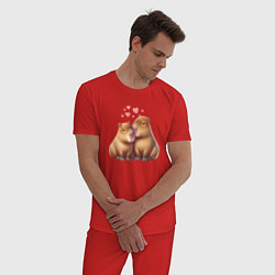 Пижама хлопковая мужская Пара капибар, цвет: красный — фото 2