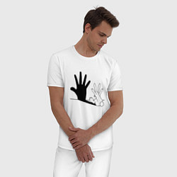 Пижама хлопковая мужская Заяц показывает руку, цвет: белый — фото 2