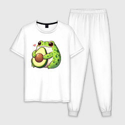 Пижама хлопковая мужская Лягушка обнимает авокадо, цвет: белый