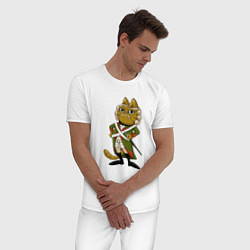 Пижама хлопковая мужская Кот-солдат, цвет: белый — фото 2