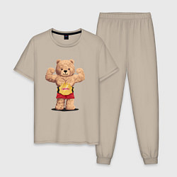 Пижама хлопковая мужская Плюшевый медвежонок чемпион, цвет: миндальный