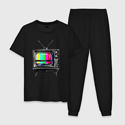 Пижама хлопковая мужская Старый телевизор no signal, цвет: черный