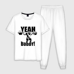 Пижама хлопковая мужская Ronnie Coleman - yeah buddy, цвет: белый