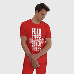 Пижама хлопковая мужская К черту стресс качаю пресс, цвет: красный — фото 2