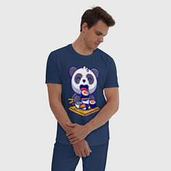 Пижама хлопковая мужская Панда и суши, цвет: тёмно-синий — фото 2
