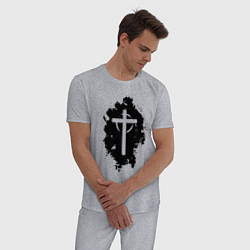 Пижама хлопковая мужская Крест католический графика, цвет: меланж — фото 2