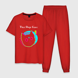Пижама хлопковая мужская Three Days Grace rock star cat, цвет: красный