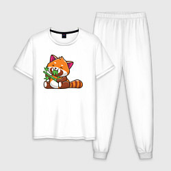 Пижама хлопковая мужская Красная панда обедает, цвет: белый
