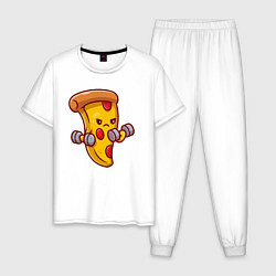 Пижама хлопковая мужская Пицца на спорте, цвет: белый