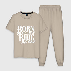 Пижама хлопковая мужская Born to ride - рожденный ездить, цвет: миндальный