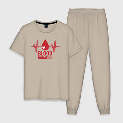 Пижама хлопковая мужская Донорство крови, цвет: миндальный