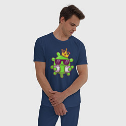 Пижама хлопковая мужская Вирус в короне, цвет: тёмно-синий — фото 2