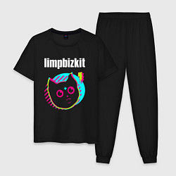 Пижама хлопковая мужская Limp Bizkit rock star cat, цвет: черный
