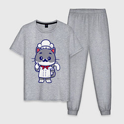 Пижама хлопковая мужская Кот усатый повар, цвет: меланж