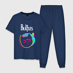 Пижама хлопковая мужская The Beatles rock star cat, цвет: тёмно-синий