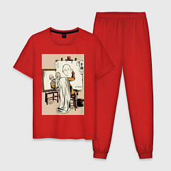 Пижама хлопковая мужская Ванпанчмен Сайтама рисует, цвет: красный