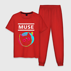 Пижама хлопковая мужская Muse rock star cat, цвет: красный