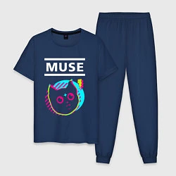 Пижама хлопковая мужская Muse rock star cat, цвет: тёмно-синий