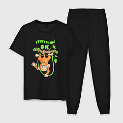 Пижама хлопковая мужская Забавная позитивная обезьяна, цвет: черный
