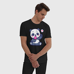 Пижама хлопковая мужская Ice cream panda, цвет: черный — фото 2