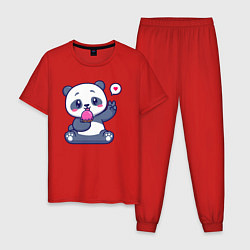 Пижама хлопковая мужская Ice cream panda, цвет: красный