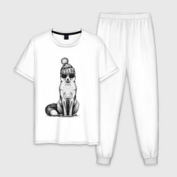 Пижама хлопковая мужская Лисичка на стиле, цвет: белый