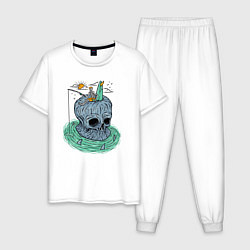 Пижама хлопковая мужская Мёртвая рыбалка, цвет: белый