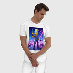 Пижама хлопковая мужская Cyber Bart - neon glow ai art, цвет: белый — фото 2