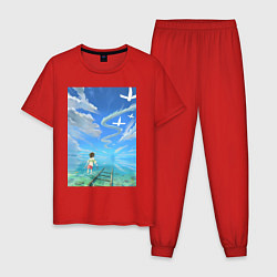 Пижама хлопковая мужская Тихиро Огино Хаку, цвет: красный