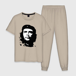 Пижама хлопковая мужская Черно-белый силуэт Че Гевара, цвет: миндальный