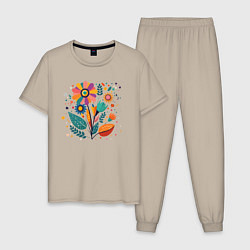 Мужская пижама Яркий цветок, веточки и листья