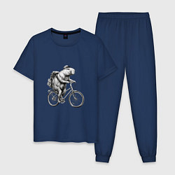 Пижама хлопковая мужская Капибара на велосипеде в черном цвете, цвет: тёмно-синий