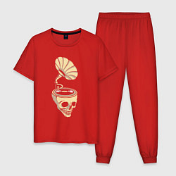 Пижама хлопковая мужская Skull vinyl, цвет: красный
