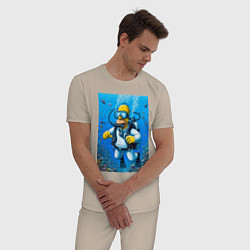 Пижама хлопковая мужская Homer diving - ai art, цвет: миндальный — фото 2