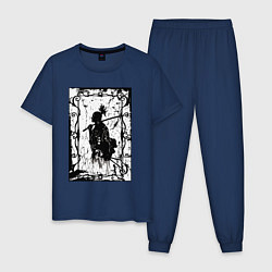 Пижама хлопковая мужская Воин с катаной, цвет: тёмно-синий