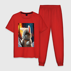 Пижама хлопковая мужская Заяц в огненном лесу, цвет: красный
