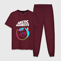 Пижама хлопковая мужская Arctic Monkeys rock star cat, цвет: меланж-бордовый
