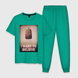 Пижама хлопковая мужская Кин дза дза - x files want to believe, цвет: зеленый